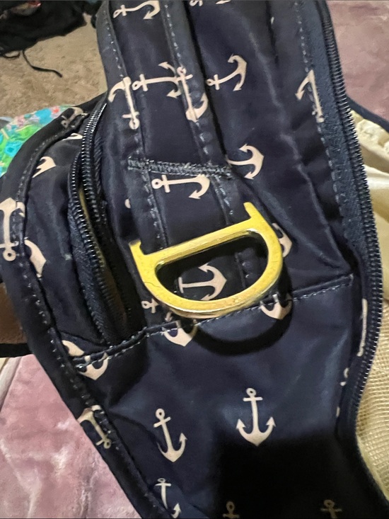 Ju-Ju-Be Navy Diaper Backpack with Pink Anchor Print and Gold Hardware main image 6